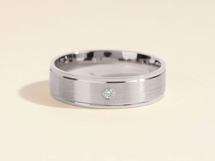 6.0mm Brushed Drop Beveled Flush Set Lab Grown Diamond Men's Wedding Band
