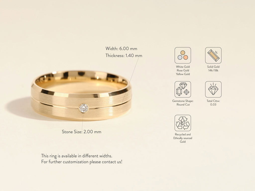 6.0mm Beveled Edge, Grooved & Flush Set Men's Diamond Wedding Band