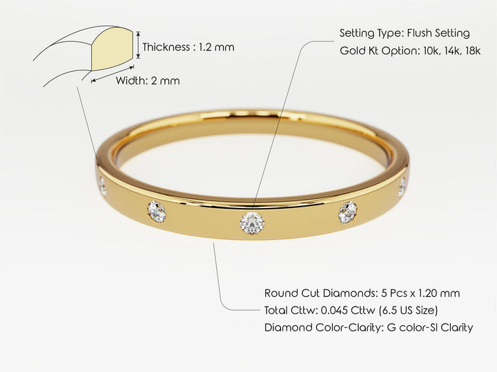 Round Cut Flush Set CVD EF/VVS Diamond Wedding Band