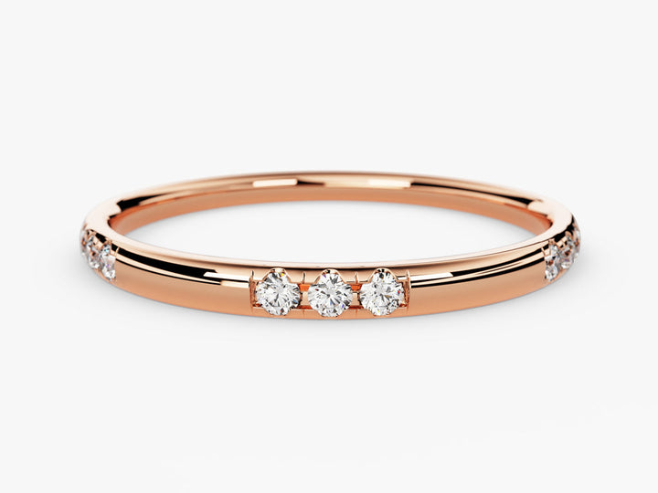 Round Cut Dainty Nine Stone CVD EF/VVS Diamond Wedding Band