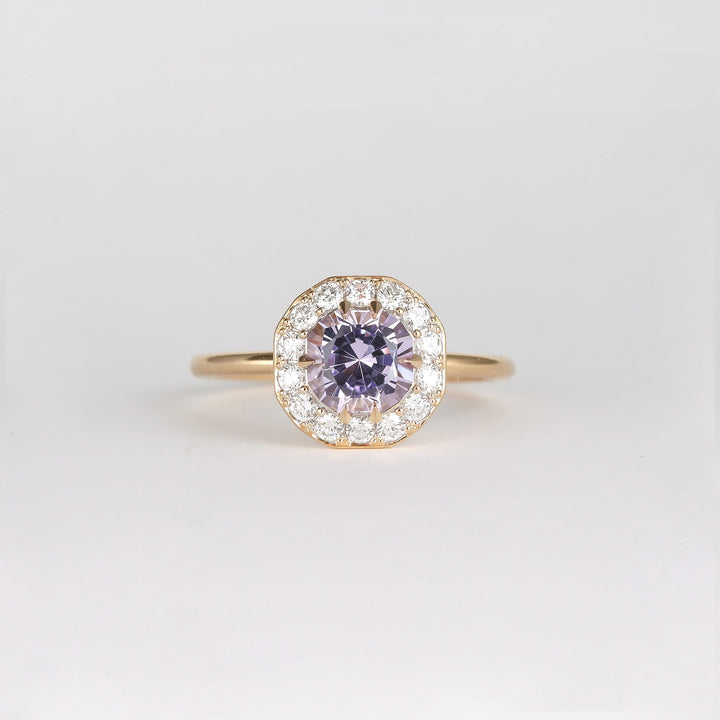 1.0CT-2.0CT Lilac Spinel Cushion Cut Lab Grown Diamond Halo Engagement Ring