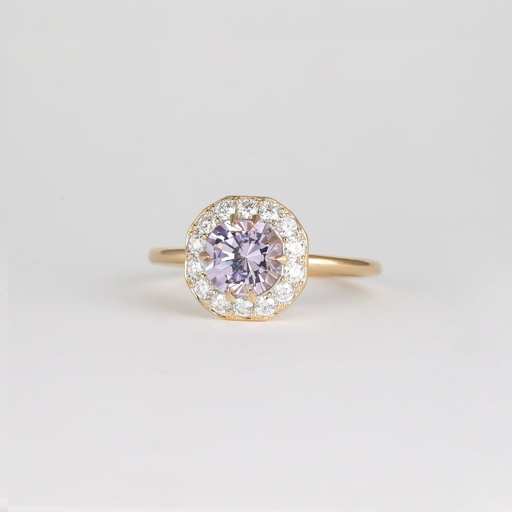 1.0CT-2.0CT Lilac Spinel Cushion Cut Lab Grown Diamond Halo Engagement Ring