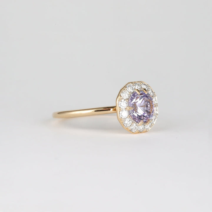 1.0CT-2.0CT Lilac Spinel Cushion Cut Lab Grown Diamond Halo Engagement Ring