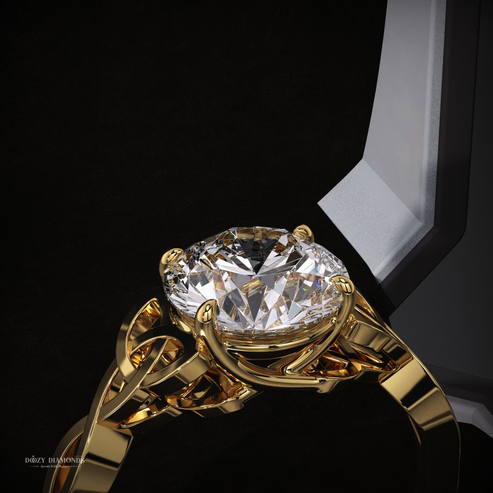 Lab Created Diamond, Infinity Knot, Heritage Ring, Unique Solitaire, Irish Wedding Ring, Sustainable Jewelry, 