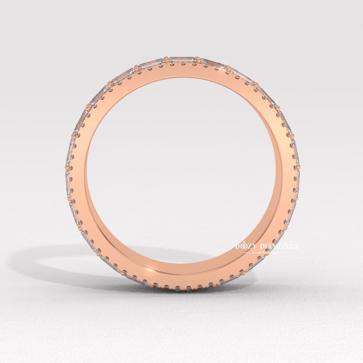 Solid gold bridal band
Baguette round eternity
Lab created diamond band
