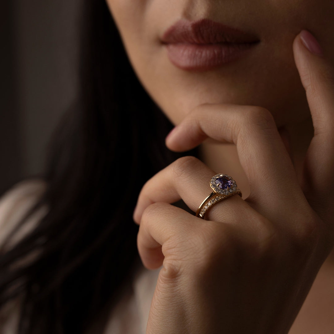 1.0CT-2.0CT Lilac Spinel Cushion Cut Lab Grown Diamond Halo Engagement Ring