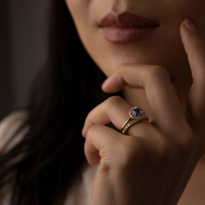 1.0CT-2.0CT Lilac Spinel Cushion Cut Lab Grown Diamond Halo Engagement Ring
