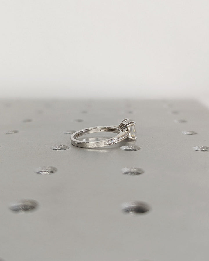 Statement asscher cut bridal ring with channel details