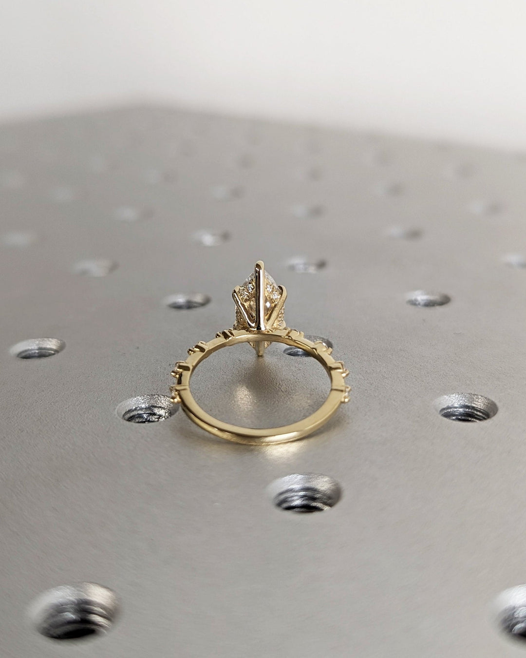 Lab grown diamond ring with hidden halo and pave accents