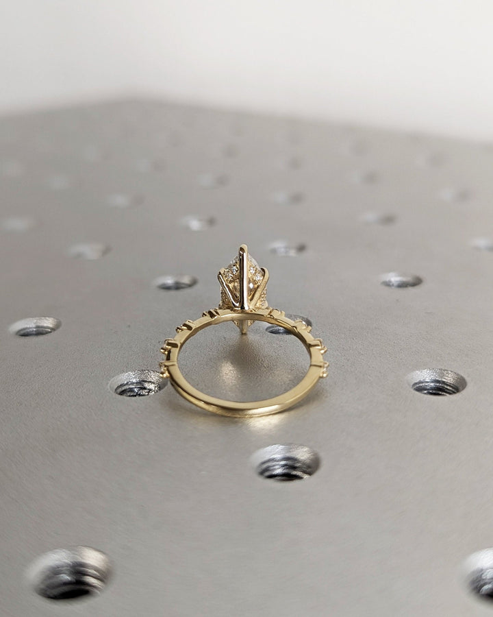 Lab grown diamond ring with hidden halo and pave accents
