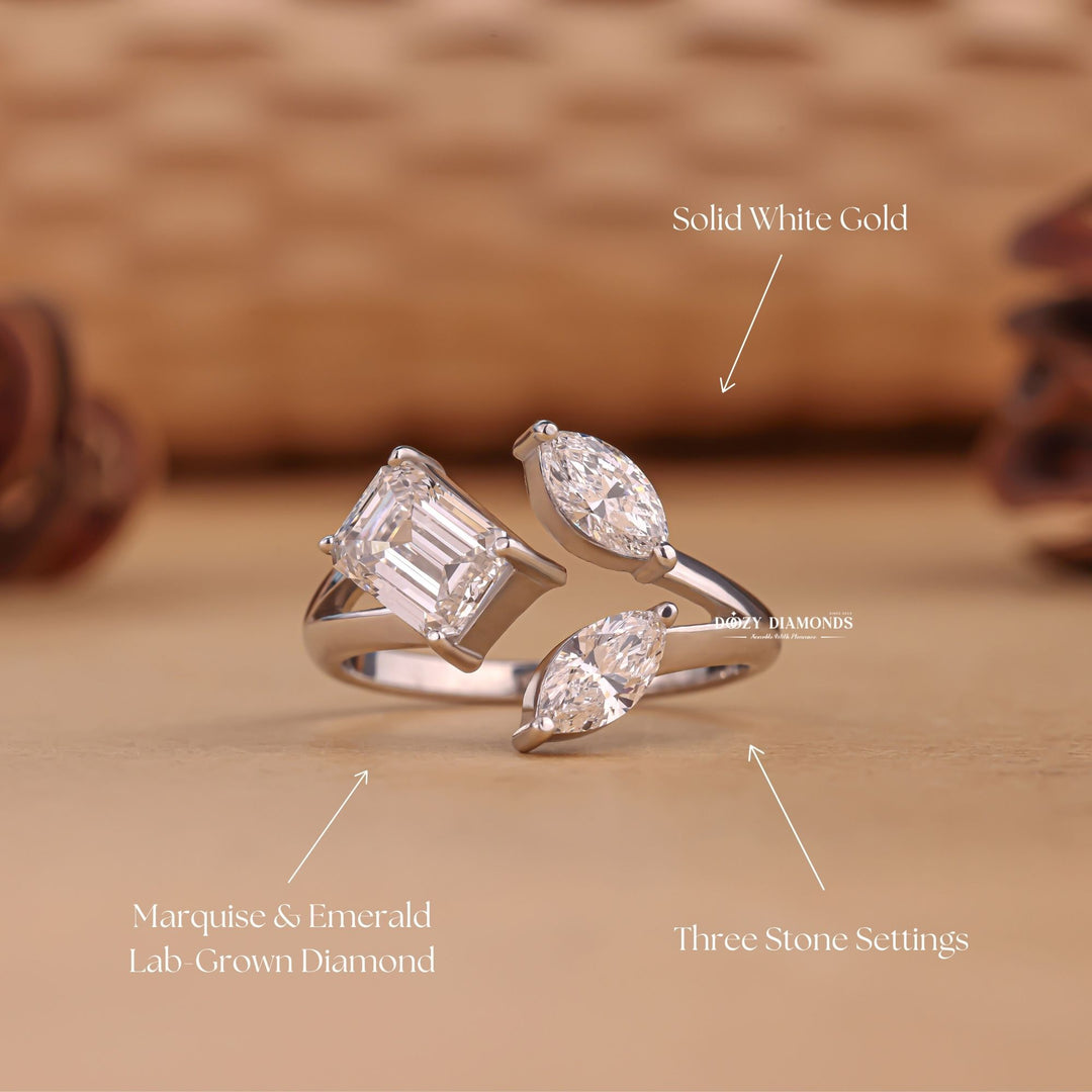 Discounted three-stone engagement rings, Luxury three-stone engagement rings, Unique three-stone diamond rings.