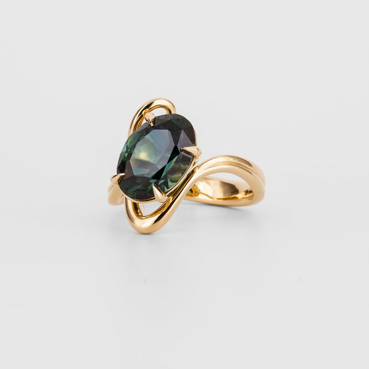 1.50CT-2.50CT Oval  Australian teal sapphire Diamond Engagement Ring