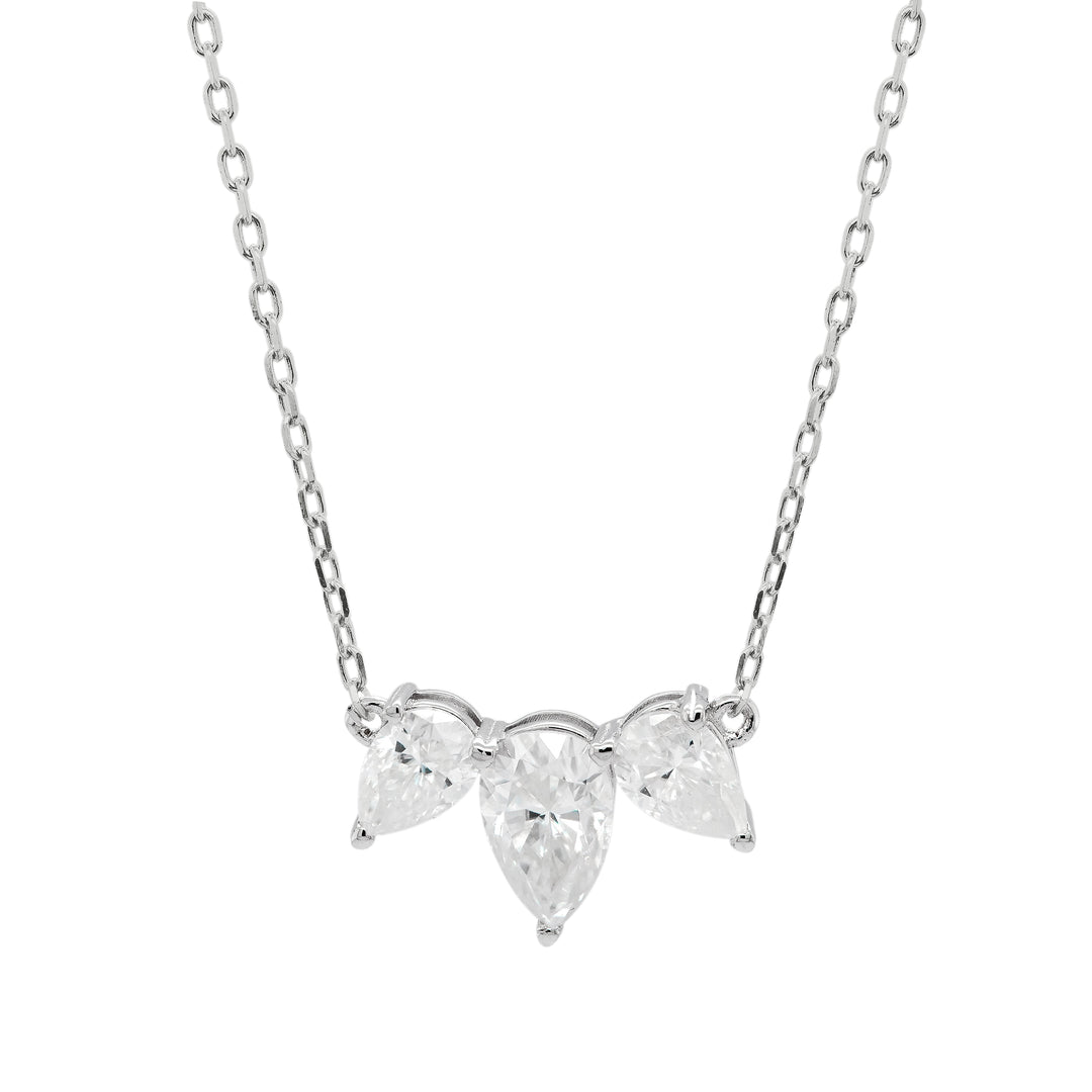 1.0CT Pear Cut Three Stone Moissanite Diamond Necklace For Women