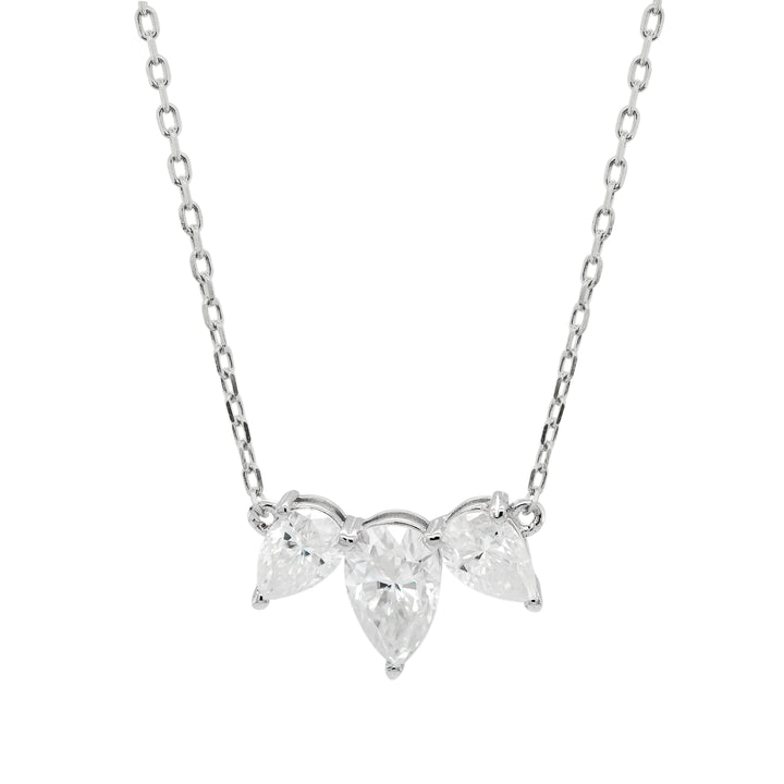 1.0CT Pear Cut Three Stone Moissanite Diamond Necklace For Women
