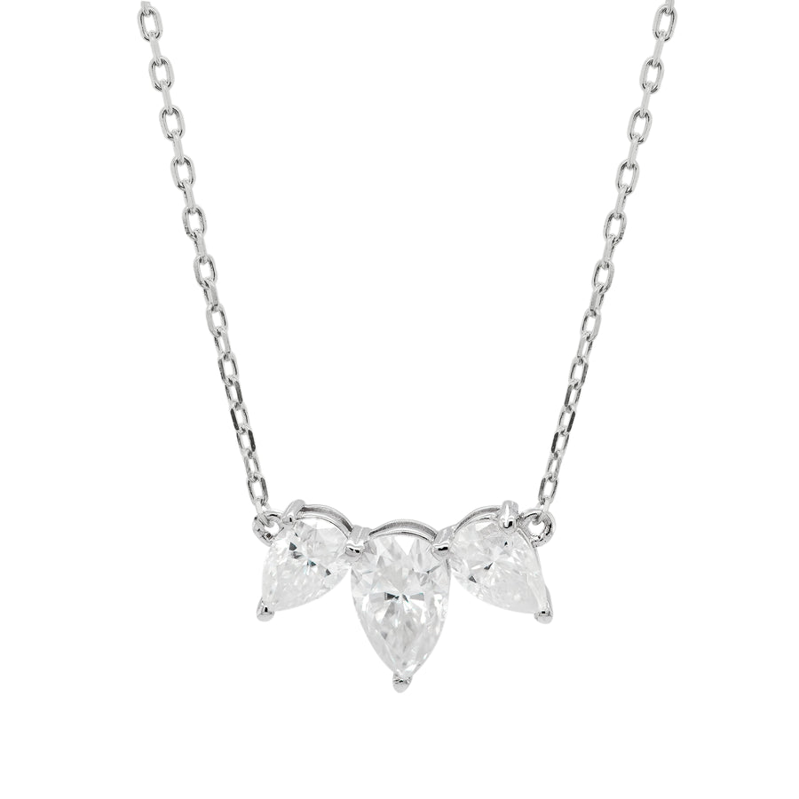 1.0CT Pear Cut Three Stone Moissanite Diamond Necklace For Women