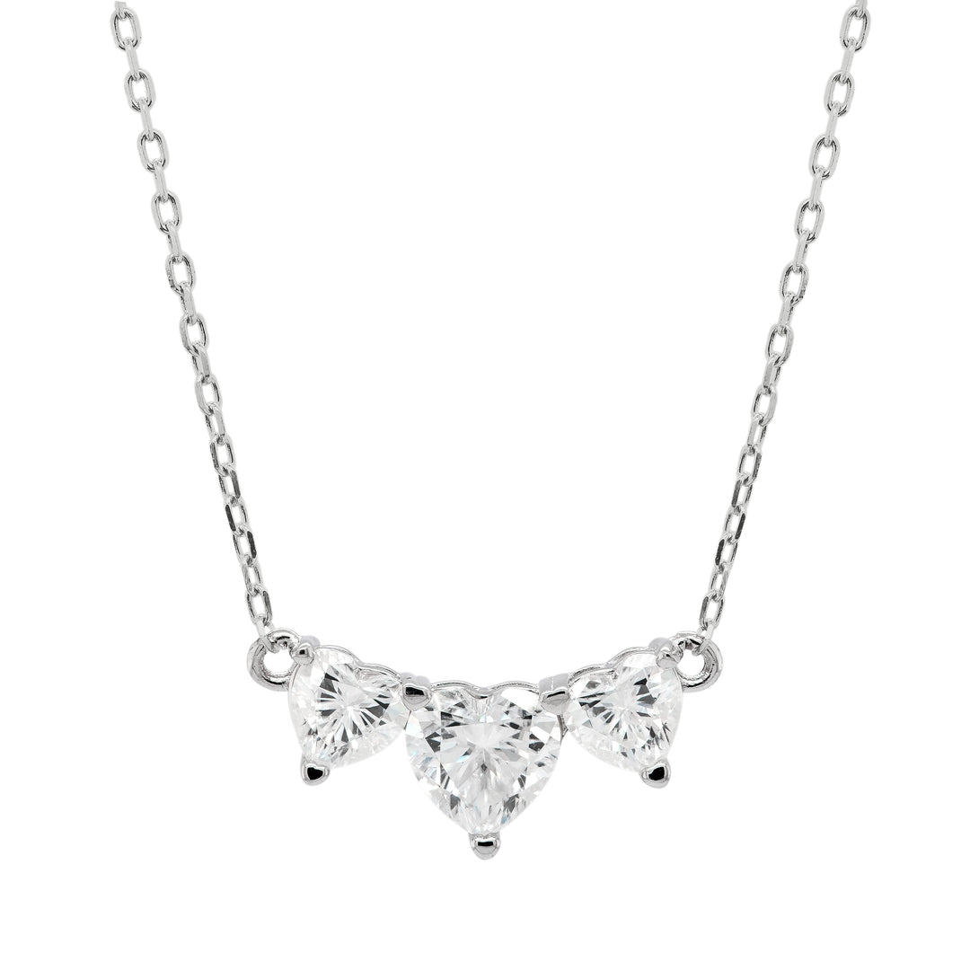 1.0CT Heart Cut Three Stone Diamond Moissanite Necklace For Her