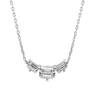1.0CT Emerald Cut Three Stone Moissanite Diamond Necklace For Women