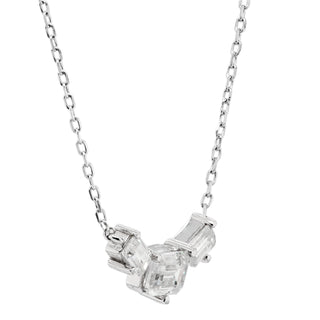 1.0CT Emerald Cut Three Stone Moissanite Diamond Necklace For Women