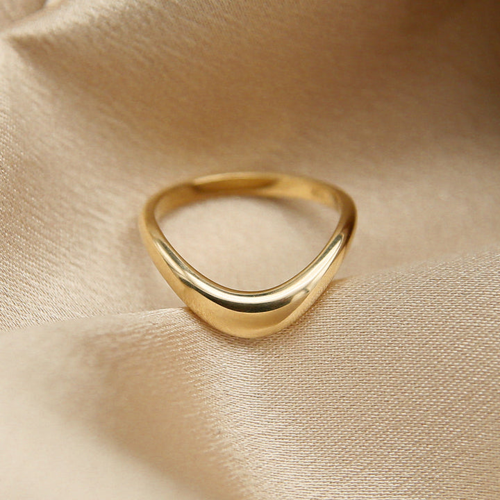18K|14K Solid Gold Unique U Shape Plain Wave Wedding Band