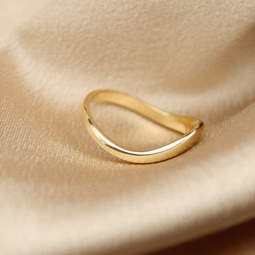 18K|14K Solid Gold Unique U Shape Plain Wave Wedding Band