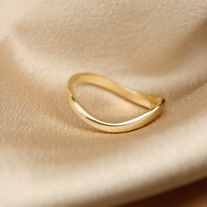 18K|14K Solid Gold Unique U Shape Plain Wave Wedding Band