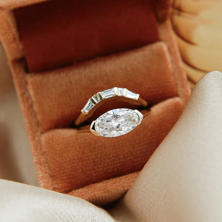 Baguette Diamond CVD EF/VVS Curve Bar Set Wedding Band
