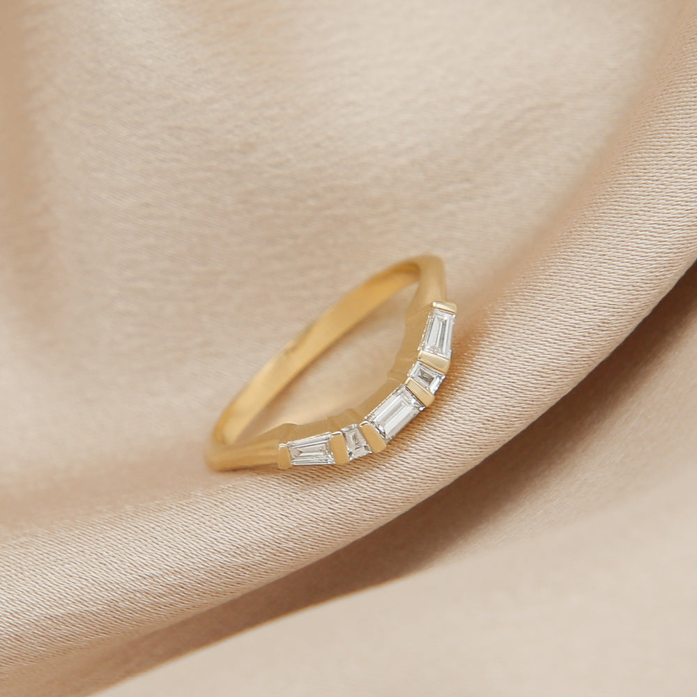 Baguette Diamond CVD EF/VVS Curve Bar Set Wedding Band