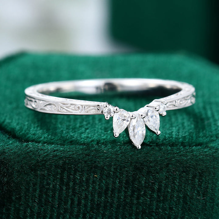 round-marquise-pear-moissanite-curved-wedding-band