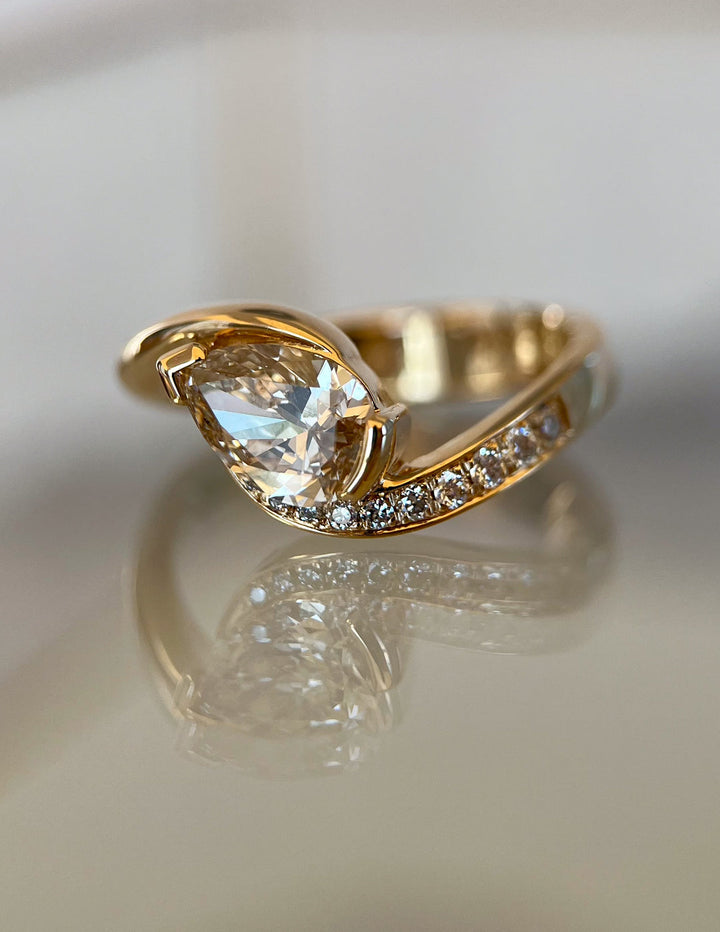 1.50CT-2.50CT Champagne Pear Cut Lab Grown Diamond Unique Engagement Ring