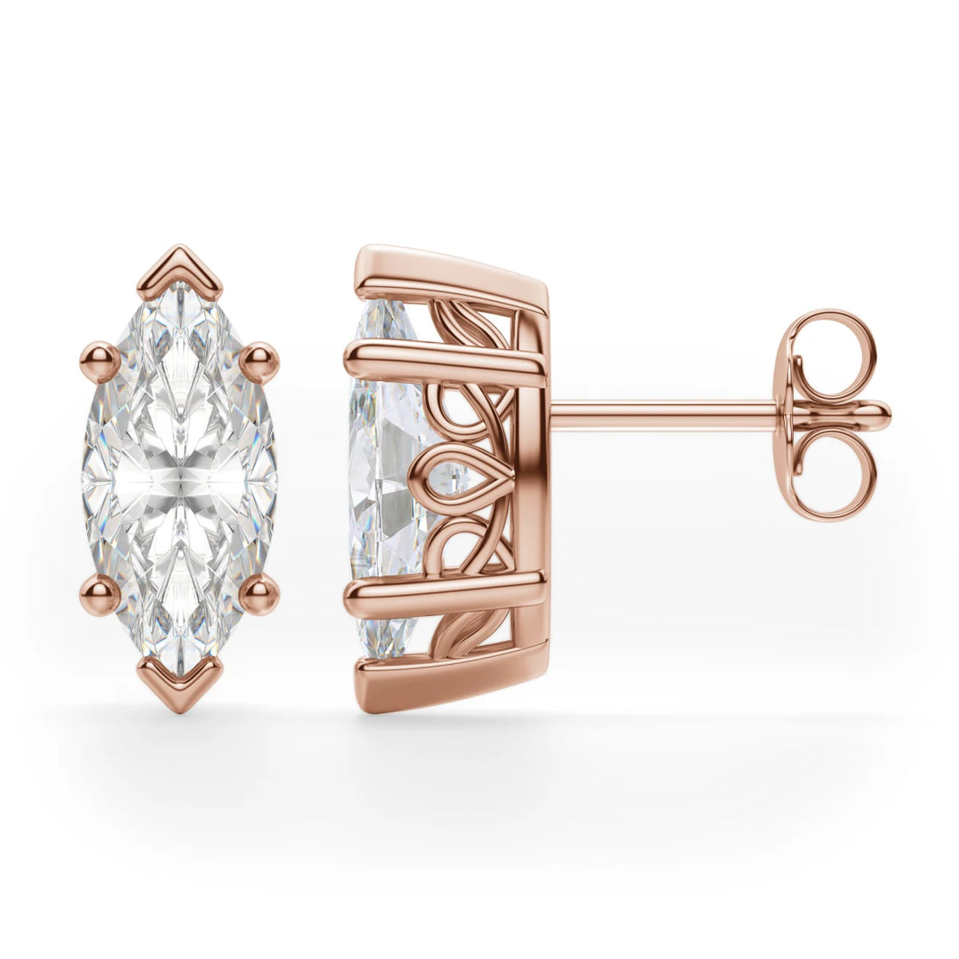 1ct Marquise Cut Moissanite Diamond Solitaire Stud Earrings