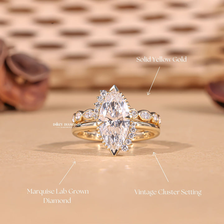  Marquise cut bridal set with curved band, Marquise cut bridal set with matching his and hers bands, Marquise cut bridal set with matching eternity band, Marquise cut bridal set with matching anniversary band,