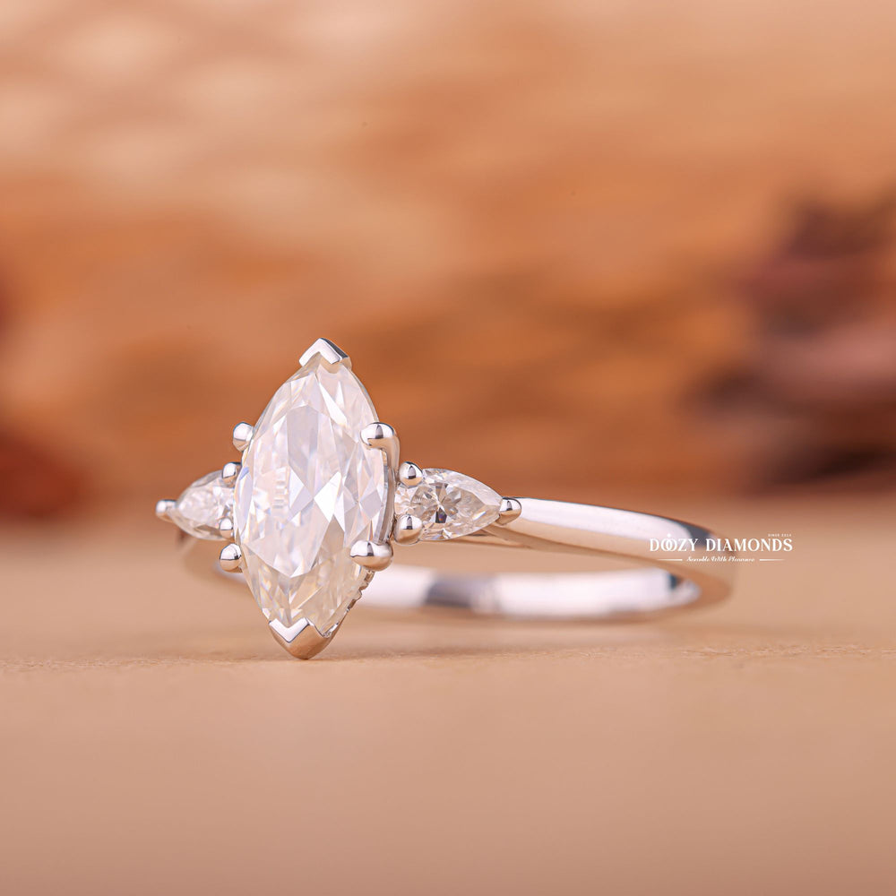 Marquise classic engagement ring, Marquise modern engagement ring, Marquise three-stone engagement ring, Marquise side stone engagement ring,