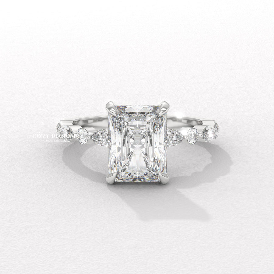 Radiant cut lab grown diamond ring
Marquise pavé engagement ring
Radiant diamond with marquise side stones