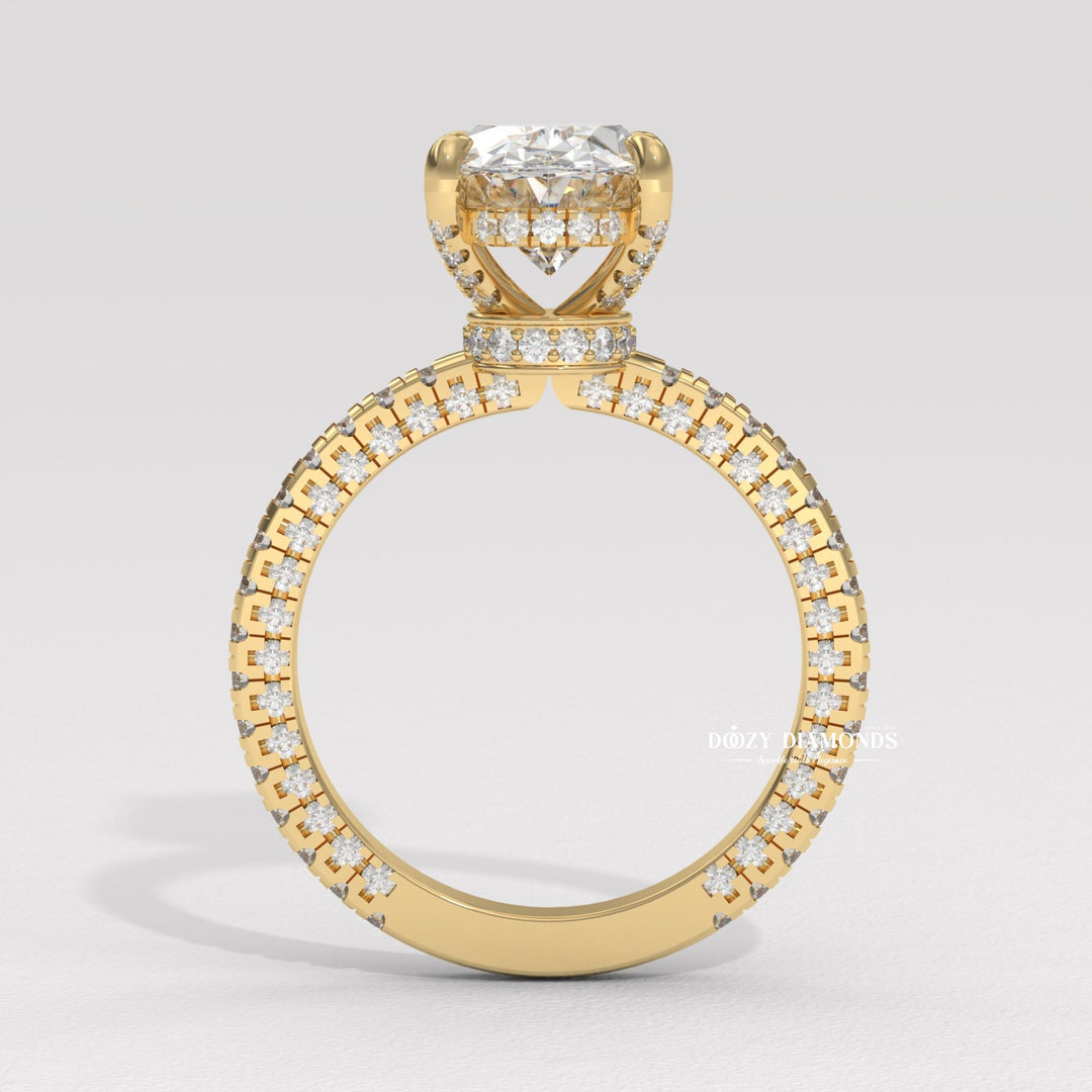 Triple pavé band oval ring
Oval cut hidden halo pavé ring
Micro pavé oval engagement ring
Oval solitaire with pavé accents