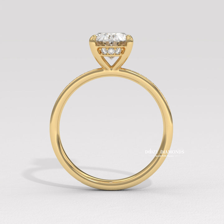 Modern channel setting ring design
Oval solitaire with channel accents
Secure channel setting diamond ring