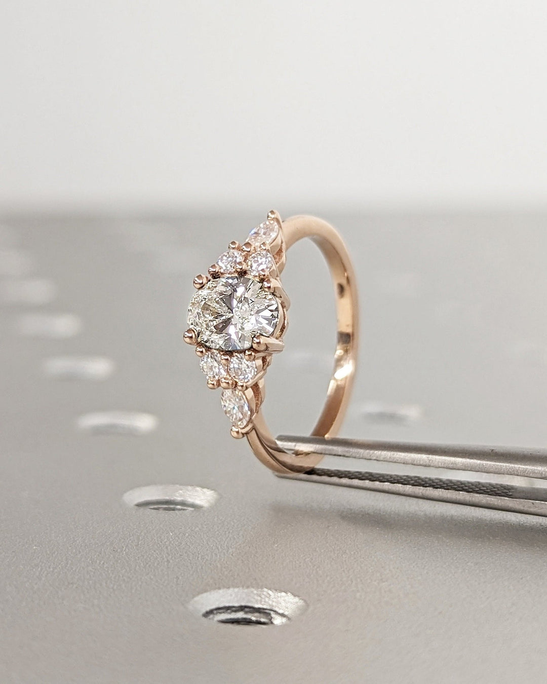 Luxury bridal ring with oval cluster lab diamond centerpiece