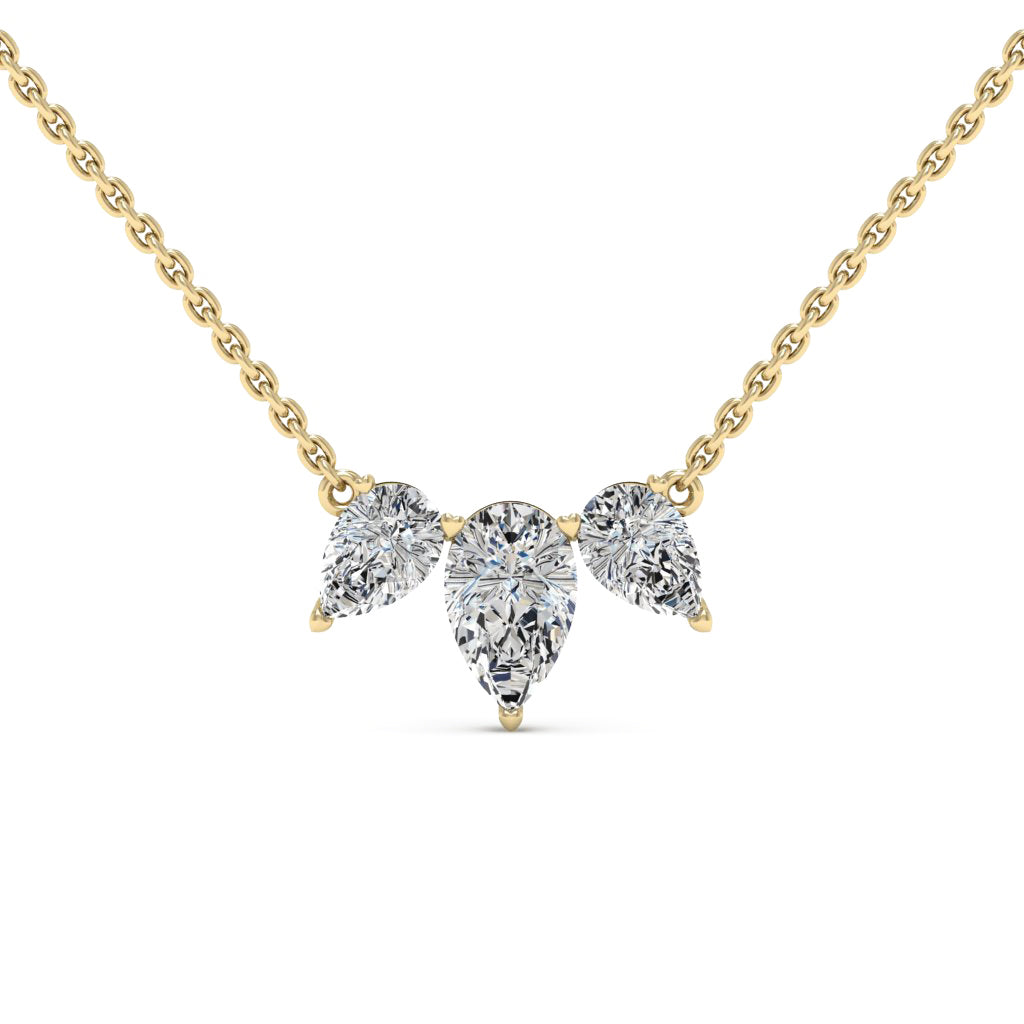 1.0CT Pear Cut Three Stone Moissanite Diamond Necklace For Women