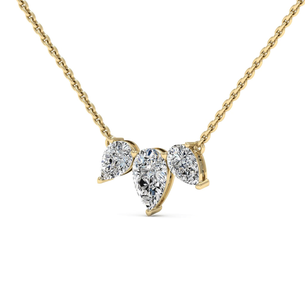 1.0CT Pear Cut Three Stone Moissanite Diamond Necklace For Women