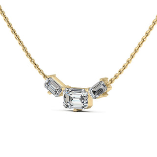 1.0CT Emerald Cut Three Stone Moissanite Diamond Necklace For Women