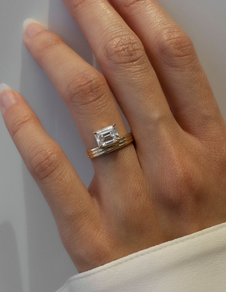 Emerald cathedral engagement ring, Emerald bezel engagement ring, Emerald tension set engagement ring, Emerald split shank engagement ring,