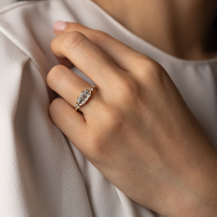 0.50CT-1.50CT Emerald Cut Lab Grown Five Stone Engagement Ring