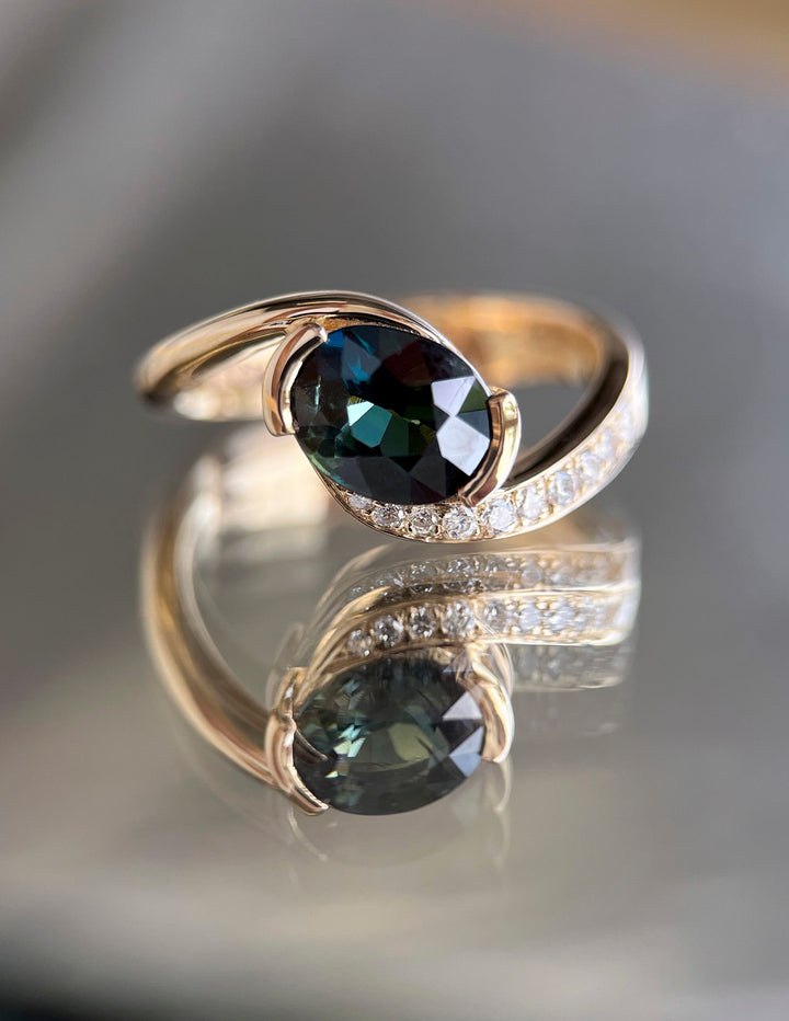 1.0CT-2.0CT Green-Blue Oval Cut Lab Grown Diamond Unique Pave Engagement Ring