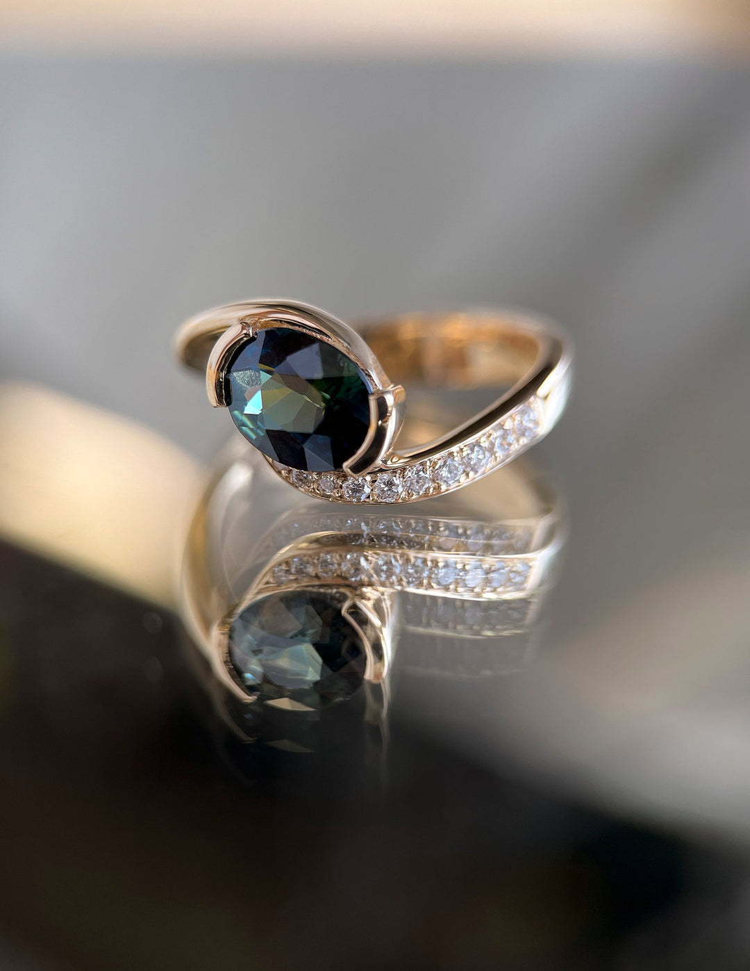 1.0CT-2.0CT Green-Blue Oval Cut Lab Grown Diamond Unique Pave Engagement Ring