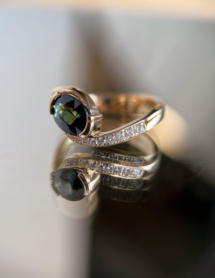 1.0CT-2.0CT Green-Blue Oval Cut Lab Grown Diamond Unique Pave Engagement Ring