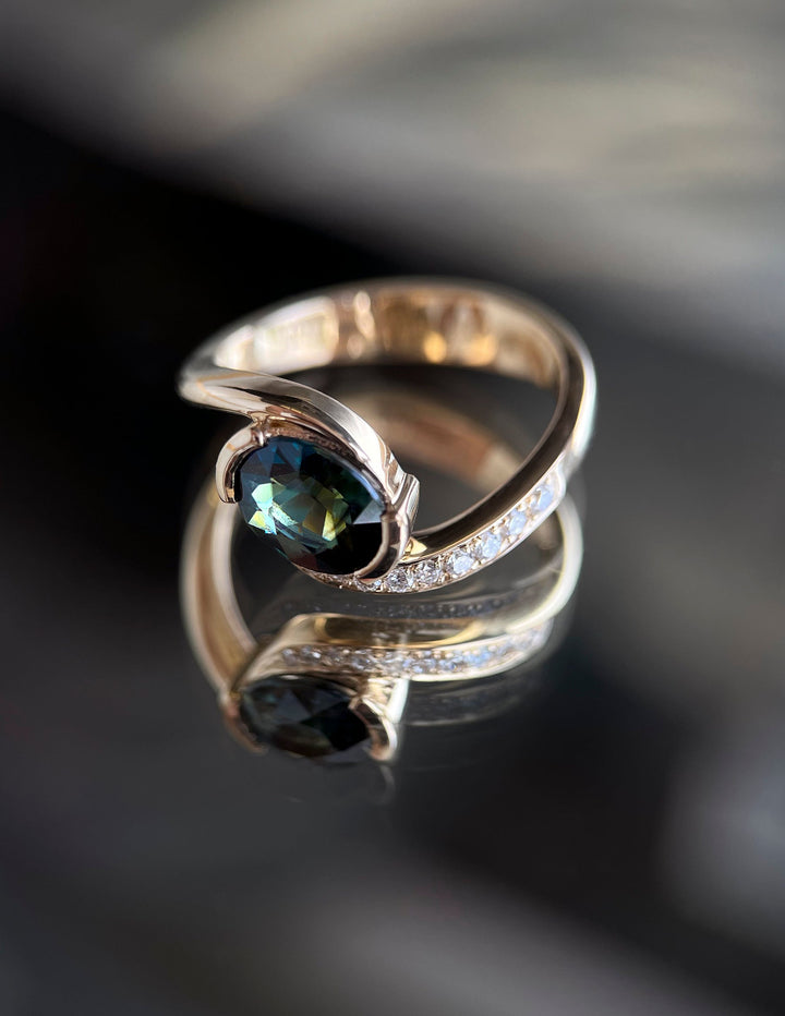 1.0CT-2.0CT Green-Blue Oval Cut Lab Grown Diamond Unique Pave Engagement Ring