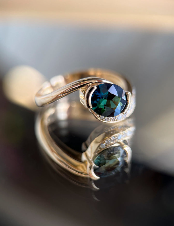 1.0CT-2.0CT Green-Blue Oval Cut Lab Grown Diamond Unique Pave Engagement Ring