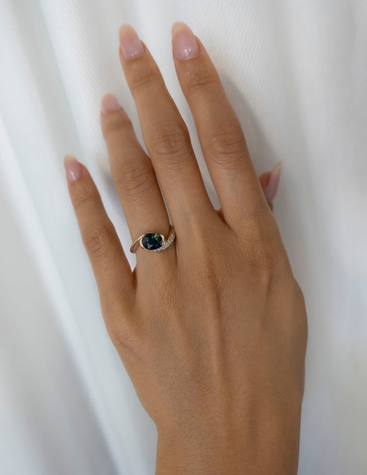 1.0CT-2.0CT Green-Blue Oval Cut Lab Grown Diamond Unique Pave Engagement Ring