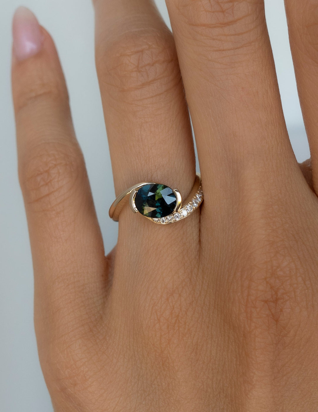 1.0CT-2.0CT Green-Blue Oval Cut Lab Grown Diamond Unique Pave Engagement Ring