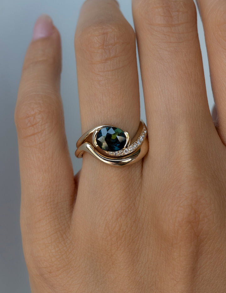 1.0CT-2.0CT Green-Blue Oval Cut Lab Grown Diamond Unique Pave Engagement Ring