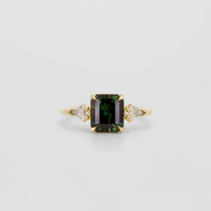 1.50CT-2.50CT  Radiant cut Australian Teal Sapphire Lab Grown Diamond Three Stone Engagement Ring